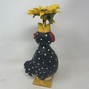 Derek Adams Rooster Hand Carved Wood ~Black & White Spots ~ Sunflower Pen Holder